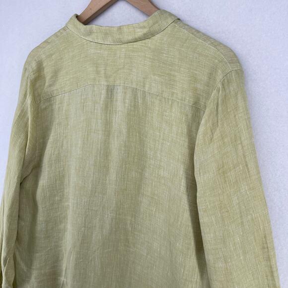 J.JILL Top XL Love Linen Essential Shirt Button Up Tunic Long Sleeve Green - Picture 8 of 13